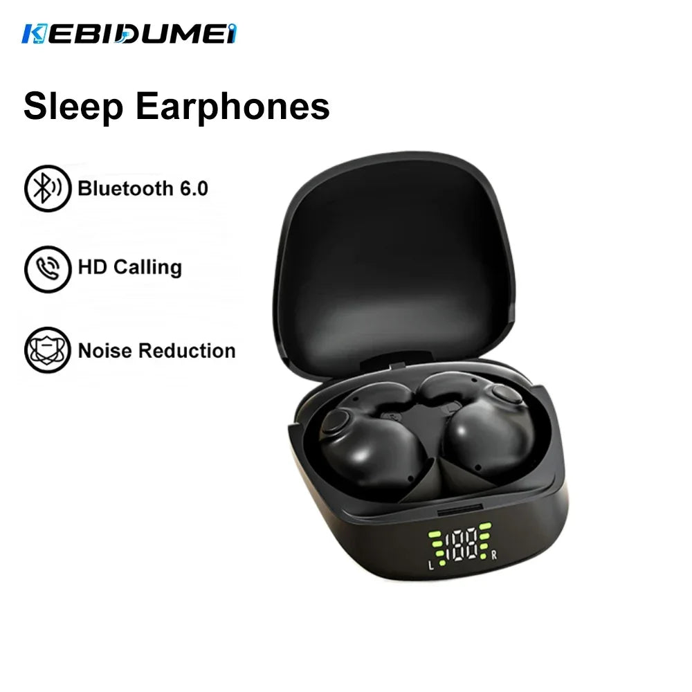 KEBIDUMEI Bluetooth 6.0 Earphones Sleep Headphones HiFi Stereo ENC Noise Reduction Earbuds In-ear Wireless Headsets LED Display