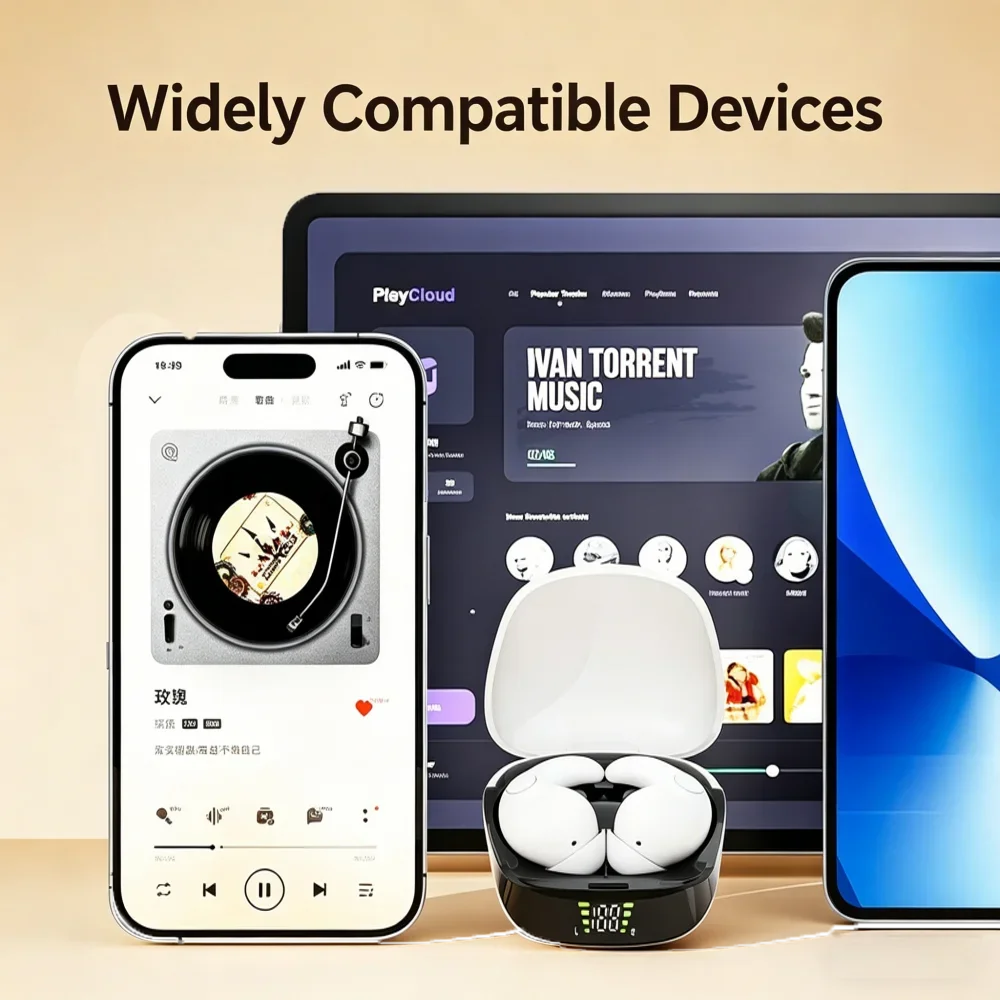 KEBIDUMEI Bluetooth 6.0 Earphones Sleep Headphones HiFi Stereo ENC Noise Reduction Earbuds In-ear Wireless Headsets LED Display