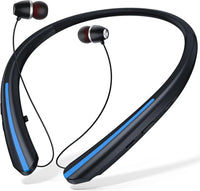 Bluetooth Headphones Neckband, Retractable Headset Wireless Sports Earbuds Noise Cancelling Stereo Earphones with Microphone,