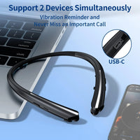 Bluetooth Headphones Neckband, Retractable Headset Wireless Sports Earbuds Noise Cancelling Stereo Earphones with Microphone,