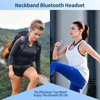 Bluetooth Headphones Neckband, Retractable Headset Wireless Sports Earbuds Noise Cancelling Stereo Earphones with Microphone,