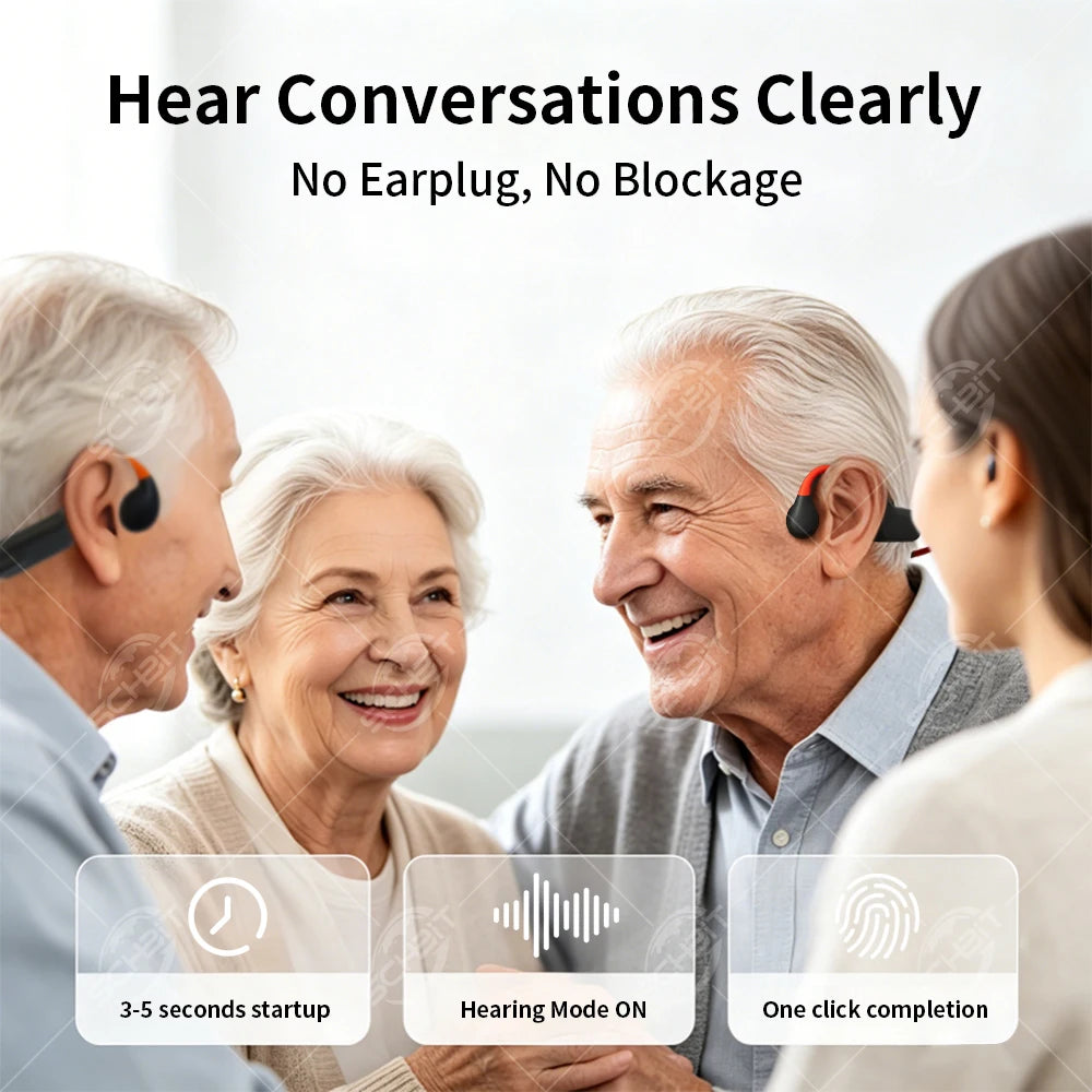 Bluetooth Bone Conduction Hearing Aid Headphones for Elderly Moderate Severe Deafness Waterproof Behind-the-Ear Design Calling