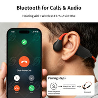 Bluetooth Bone Conduction Hearing Aid Headphones for Elderly Moderate Severe Deafness Waterproof Behind-the-Ear Design Calling