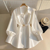 New Autum Style French Style Waist-Cinching Top Slightly Fat Accessible Luxury High-End White Long-Sleeved Shirt for Women