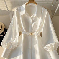 New Autum Style French Style Waist-Cinching Top Slightly Fat Accessible Luxury High-End White Long-Sleeved Shirt for Women