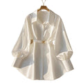 New Autum Style French Style Waist-Cinching Top Slightly Fat Accessible Luxury High-End White Long-Sleeved Shirt for Women
