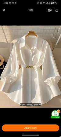 New Autum Style French Style Waist-Cinching Top Slightly Fat Accessible Luxury High-End White Long-Sleeved Shirt for Women